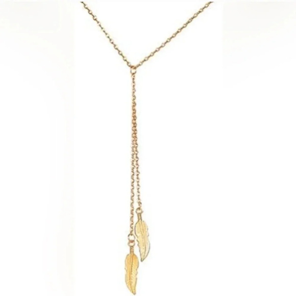 Jewelry - New! Double Feather Gold Color Necklace with Gift Box